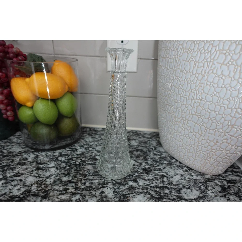 Vintage Clear Starburst Glass Bud Vase Floral Decor Table Centerpiece‎ Elegant